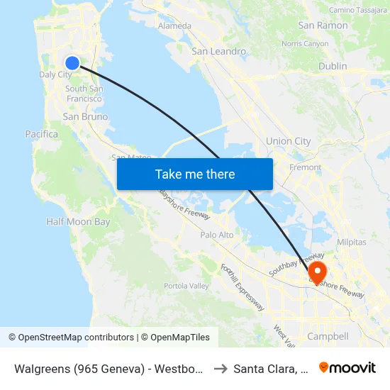 Walgreens (965 Geneva) - Westbound to Santa Clara, CA map