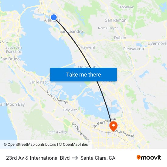 23rd Av & International Blvd to Santa Clara, CA map