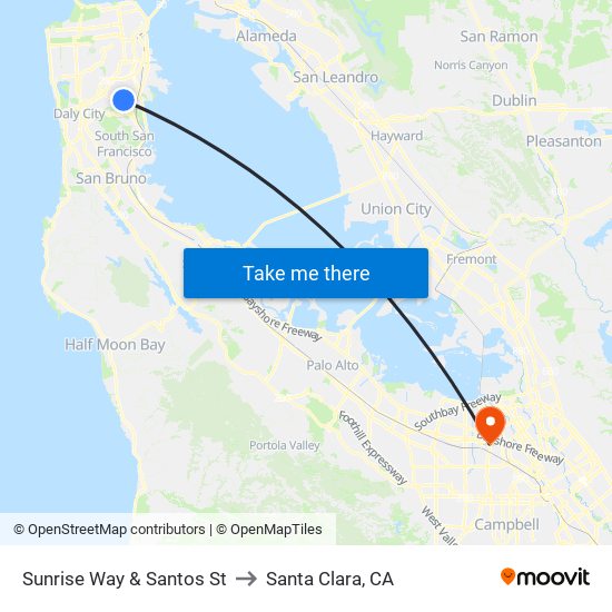 Sunrise Way & Santos St to Santa Clara, CA map