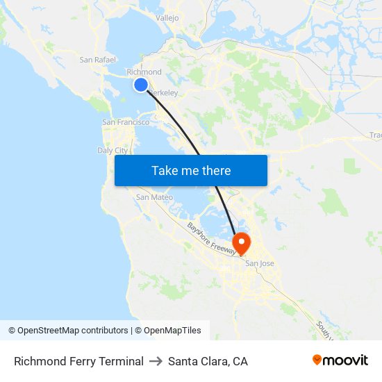 Richmond Ferry Terminal to Santa Clara, CA map