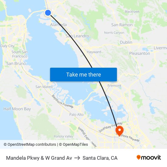 Mandela Pkwy & W Grand Av to Santa Clara, CA map