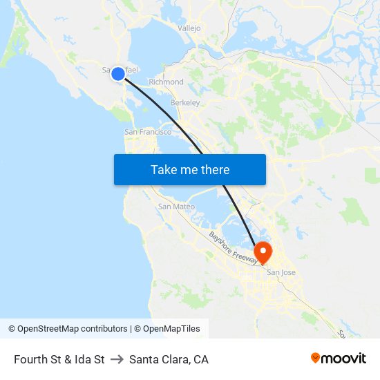 Fourth St & Ida St to Santa Clara, CA map