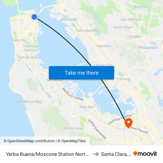 Yerba Buena/Moscone Station Northbound to Santa Clara, CA map