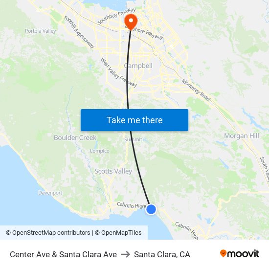 Center Ave & Santa Clara Ave to Santa Clara, CA map