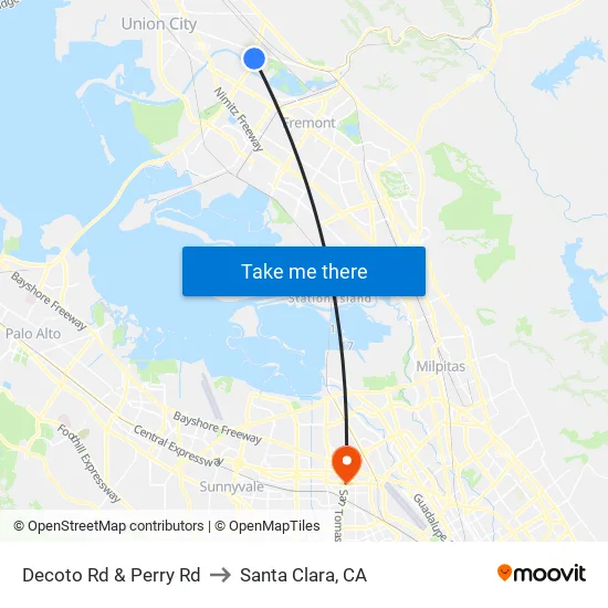 Decoto Rd & Perry Rd to Santa Clara, CA map