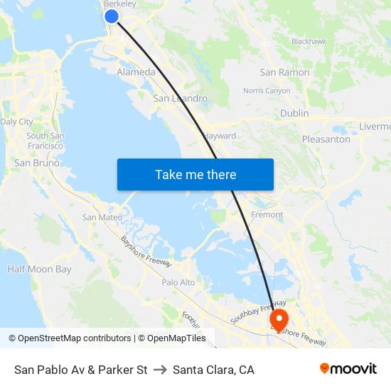 San Pablo Av & Parker St to Santa Clara, CA map