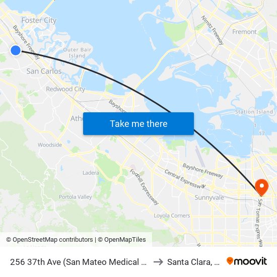 256 37th Ave (San Mateo Medical Ctr) to Santa Clara, CA map