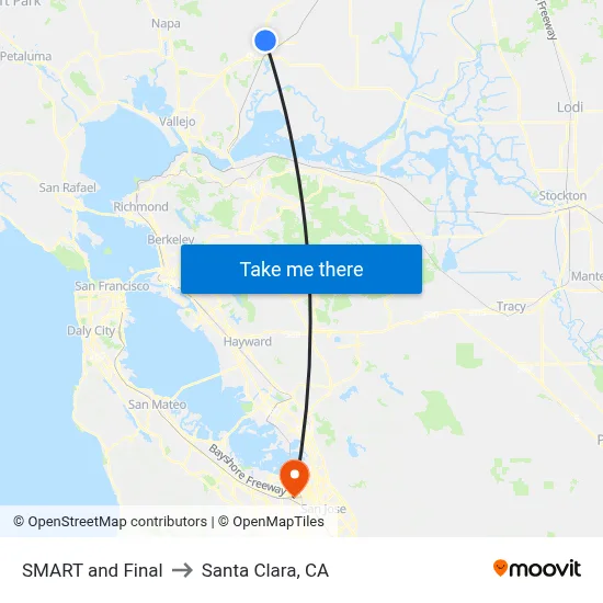 SMART and Final to Santa Clara, CA map