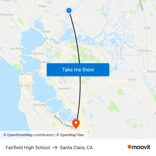 Fairfield High School to Santa Clara, CA map