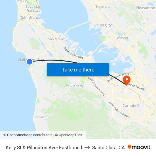 Kelly St & Pilarcitos Ave- Eastbound to Santa Clara, CA map