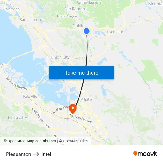 Pleasanton to Intel map