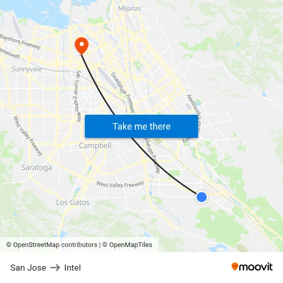 San Jose to Intel map