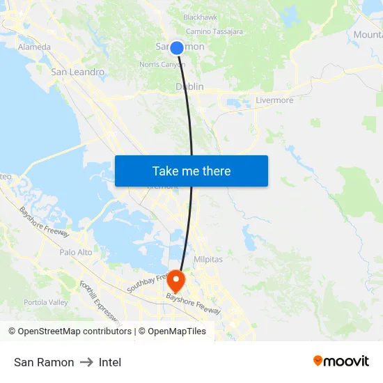 San Ramon to Intel map