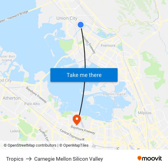 Tropics to Carnegie Mellon Silicon Valley map