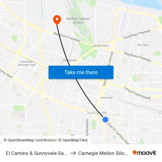 El Camino & Sunnyvale-Saratoga (E) to Carnegie Mellon Silicon Valley map