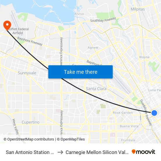 San Antonio Station (S) to Carnegie Mellon Silicon Valley map