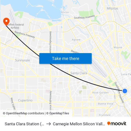 Santa Clara Station (S) to Carnegie Mellon Silicon Valley map