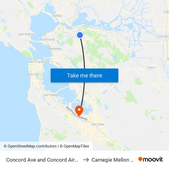 Concord Ave and Concord Airport Plaza Building A to Carnegie Mellon Silicon Valley map