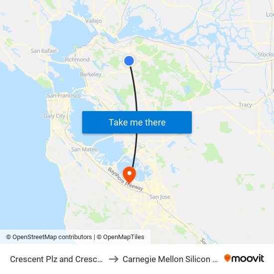 Crescent Plz and Crescent Dr to Carnegie Mellon Silicon Valley map