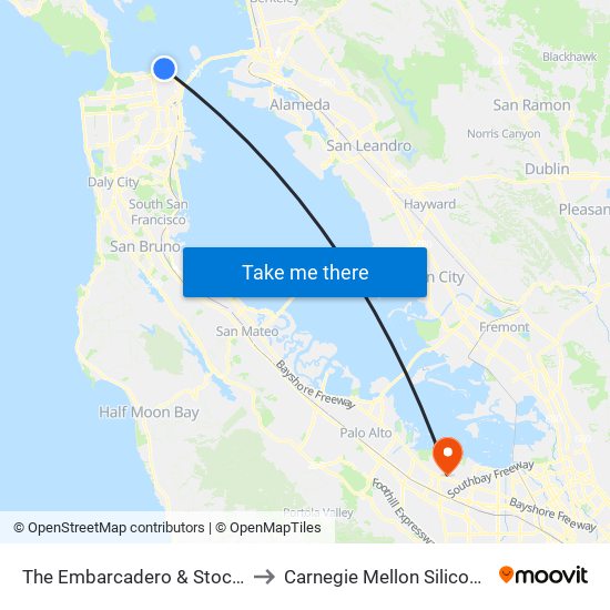 The Embarcadero & Stockton St to Carnegie Mellon Silicon Valley map