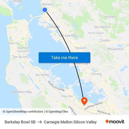 Berkeley Bowl SB to Carnegie Mellon Silicon Valley map