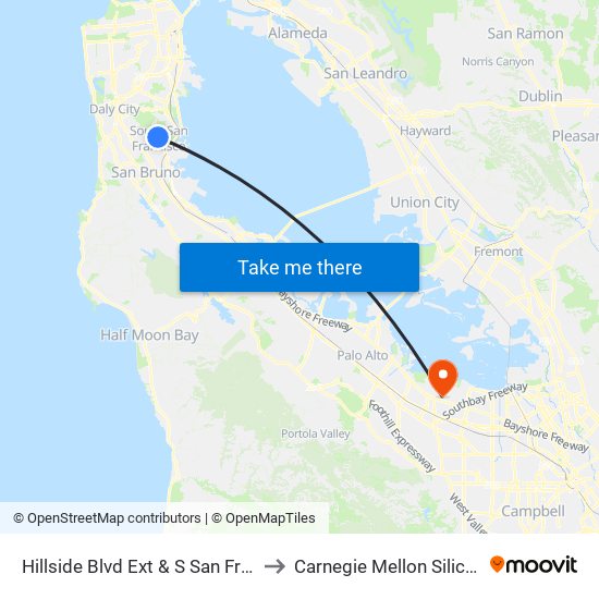 Hillside Blvd Ext & S San Francisco Dr to Carnegie Mellon Silicon Valley map