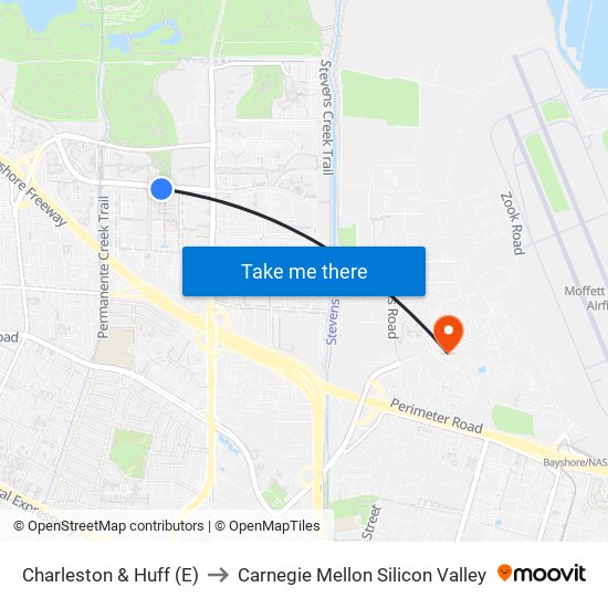 Charleston & Huff (E) to Carnegie Mellon Silicon Valley map