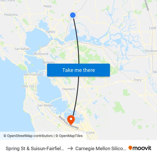 Spring St & Suisun-Fairfield Amtrak to Carnegie Mellon Silicon Valley map