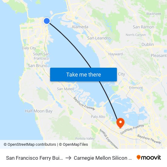 San Francisco Ferry Building to Carnegie Mellon Silicon Valley map