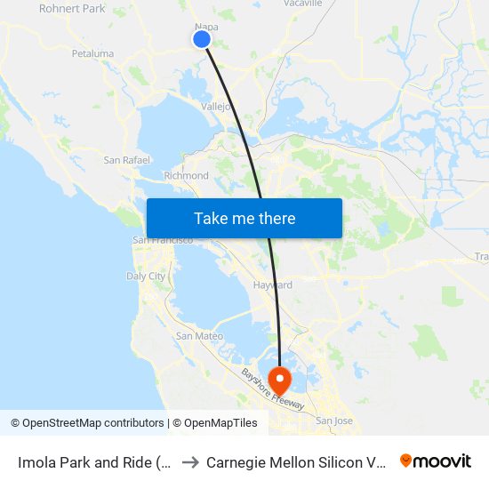 Imola Park and Ride (NB) to Carnegie Mellon Silicon Valley map