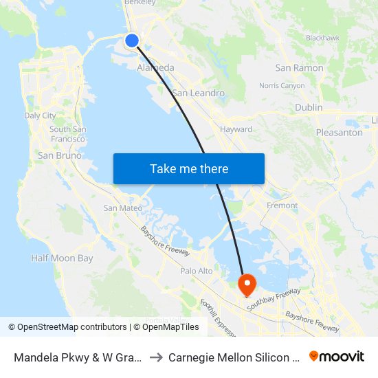 Mandela Pkwy & W Grand Av to Carnegie Mellon Silicon Valley map