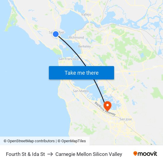 Fourth St & Ida St to Carnegie Mellon Silicon Valley map