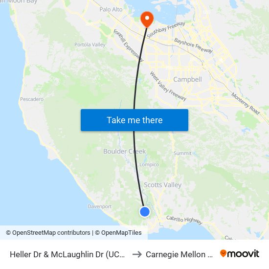 Heller Dr & McLaughlin Dr (UCSC - Kresge College) to Carnegie Mellon Silicon Valley map