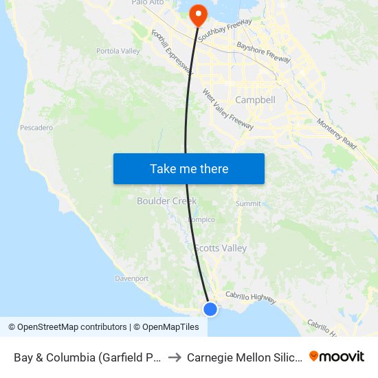 Bay & Columbia (Garfield Park Village) to Carnegie Mellon Silicon Valley map
