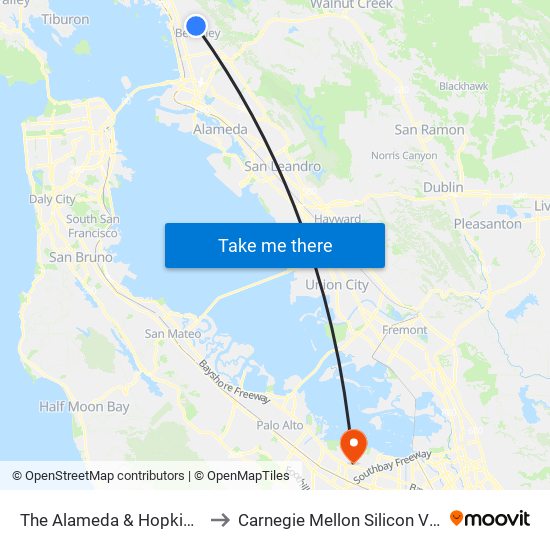 The Alameda & Hopkins St to Carnegie Mellon Silicon Valley map