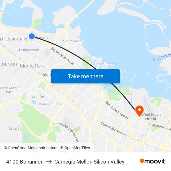 4100 Bohannon to Carnegie Mellon Silicon Valley map