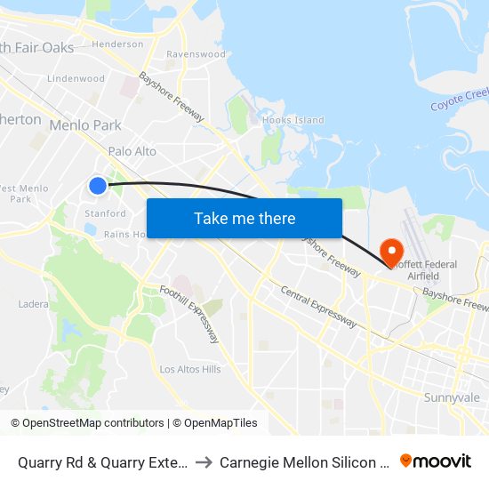 Quarry Rd & Quarry Extension to Carnegie Mellon Silicon Valley map