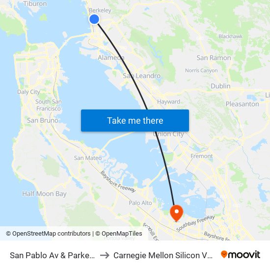 San Pablo Av & Parker St to Carnegie Mellon Silicon Valley map