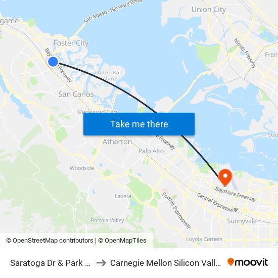 Saratoga Dr & Park Pl to Carnegie Mellon Silicon Valley map