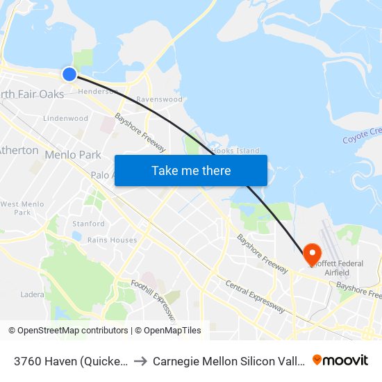 3760 Haven (Quicken) to Carnegie Mellon Silicon Valley map