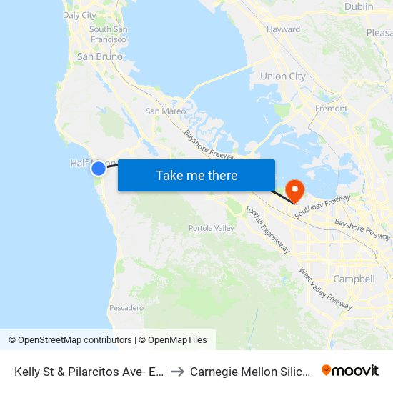 Kelly St & Pilarcitos Ave- Eastbound to Carnegie Mellon Silicon Valley map