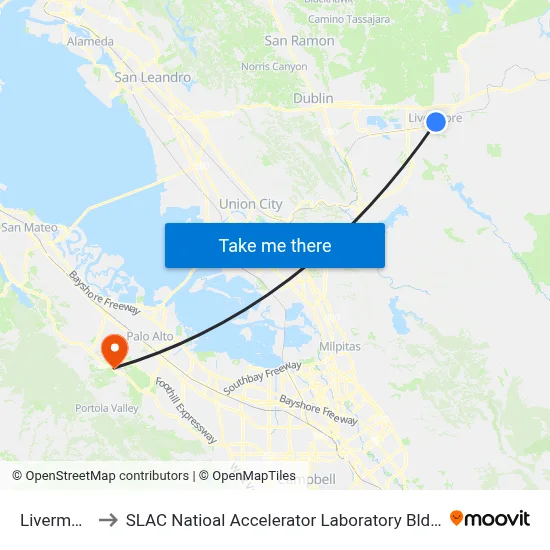 Livermore to SLAC Natioal Accelerator Laboratory Bldg 35 map