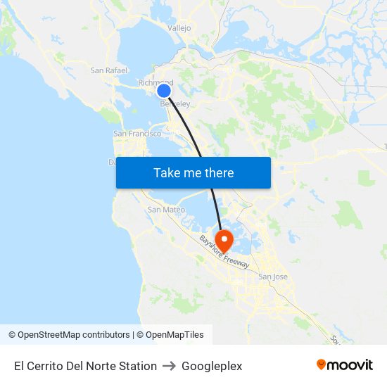 El Cerrito Del Norte Station to Googleplex map