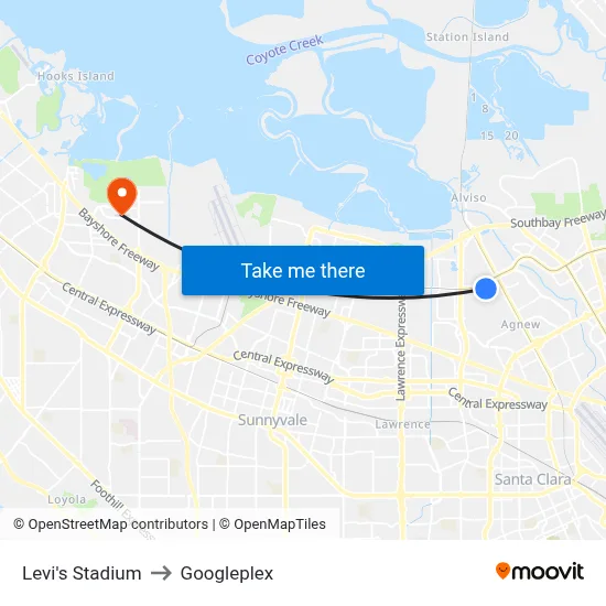 Levi's Stadium to Googleplex map