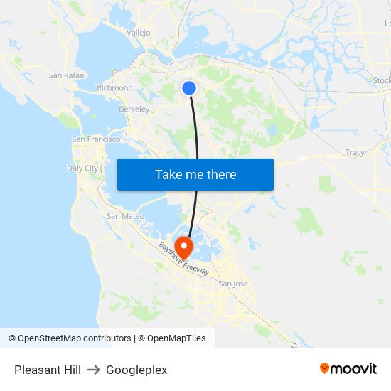 Pleasant Hill to Googleplex map