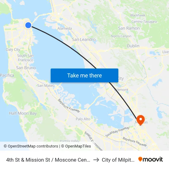 4th St & Mission St / Moscone Center to City of Milpitas map