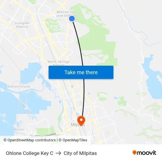Ohlone College Key C to City of Milpitas map