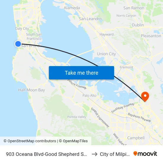 903 Oceana Blvd-Good Shepherd School to City of Milpitas map