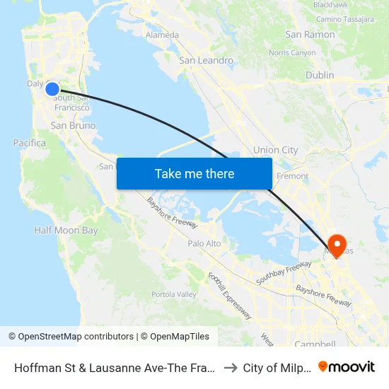 Hoffman St & Lausanne Ave-The Franciscan to City of Milpitas map