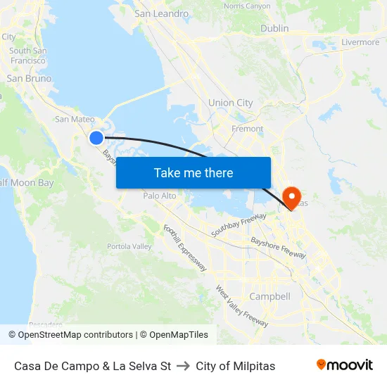 Casa De Campo & La Selva St to City of Milpitas map